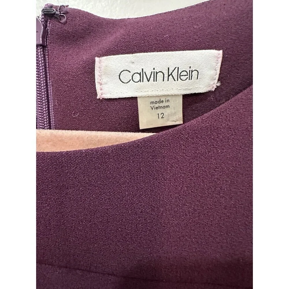 Calvin Klein Sheath Dress Size 12 Purple Pleated Party Work Career - Picture 3 of 6